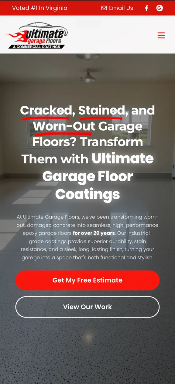 Website design for ultimategaragefloorsva.net, a garage floor coating company, built by NauchSites