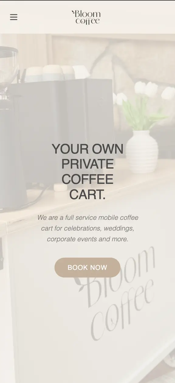 Website design for bloomcoffeee.com, a coffee cart business, built by NauchSites