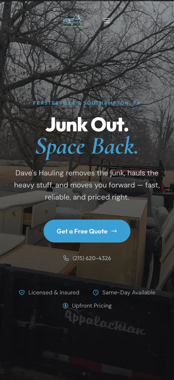 Website design for daveshaulingcrew.com, a hauling company, built by NauchSites