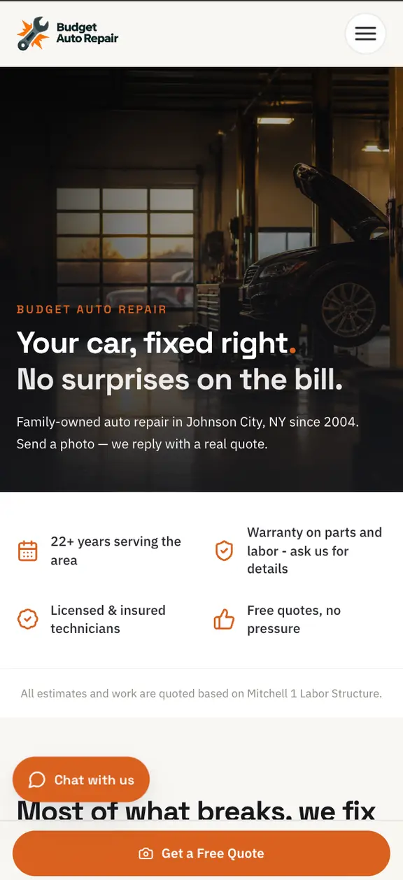 Website design for budgetautosrepair.com, a auto repair shop, built by NauchSites