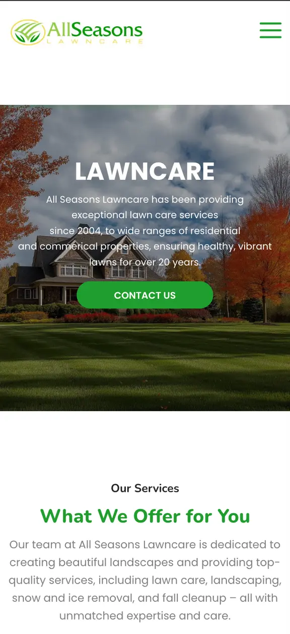 Website design for allseasonslawncare.biz, a lawn care company, built by NauchSites
